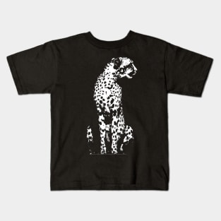 Cheetah Cat Vintage Style Black and White Animal Design Kids T-Shirt